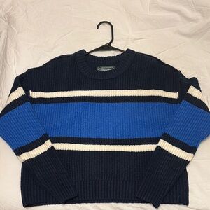 Sweater with Navy and Cream Stripes